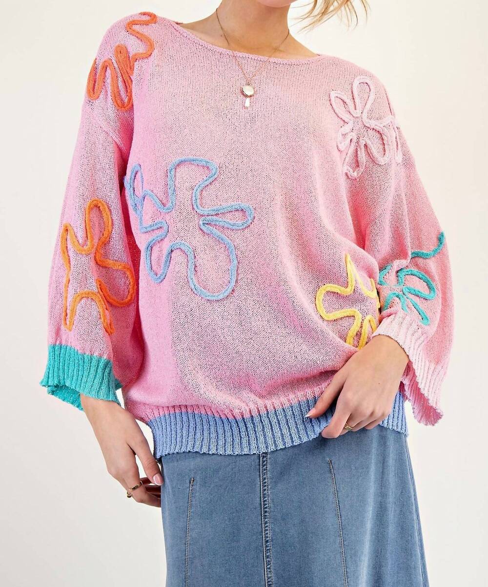 NEW EASEL flower knit sweater tunic in pink